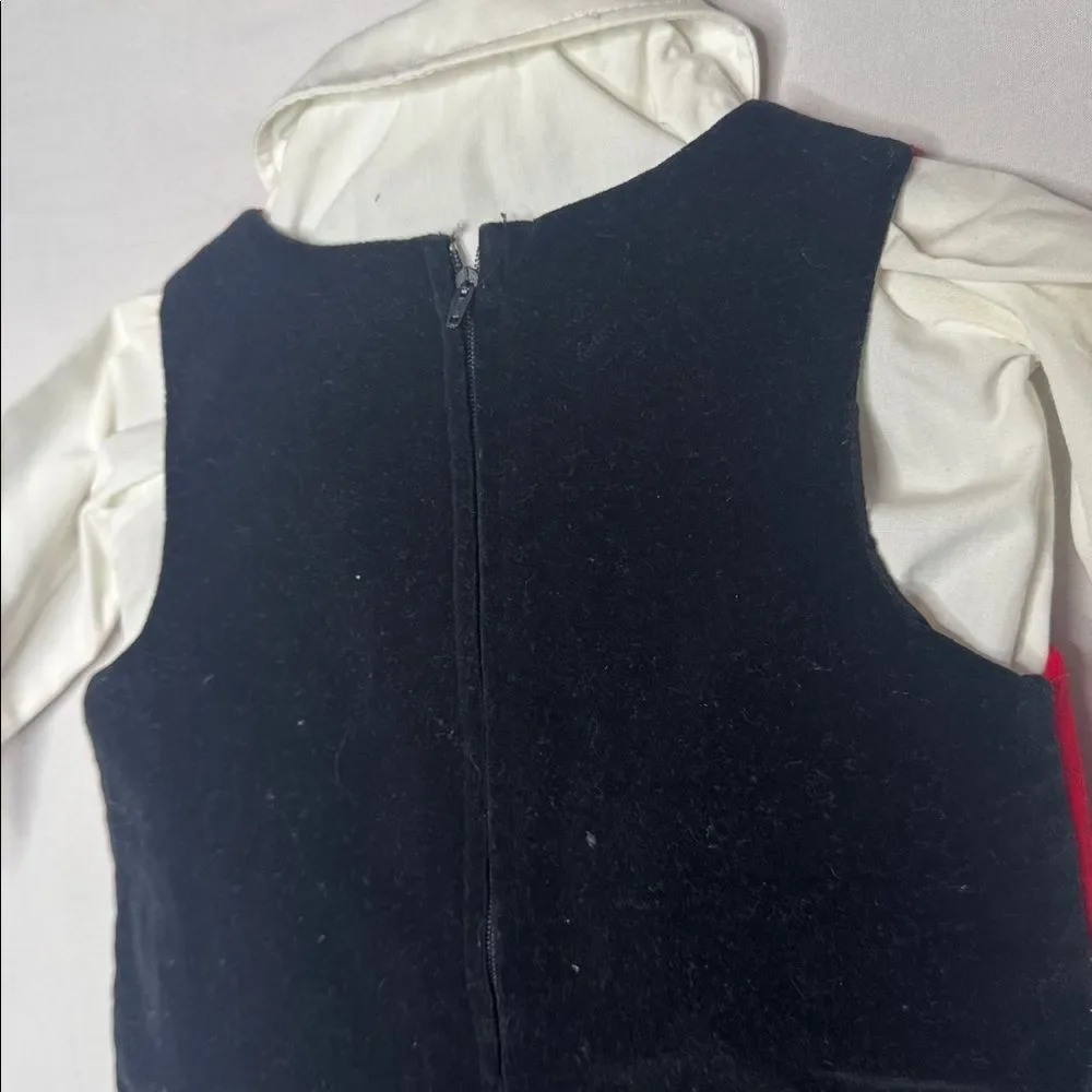 Vintage Red and Black Velvet Kids Formal Outfit with Bow Tie. Size 6-9 Months.